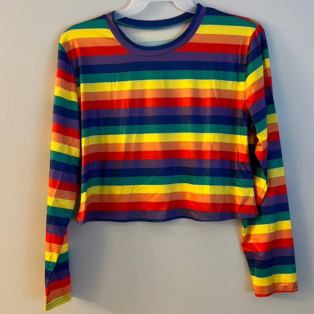 Rainbow Stripe Long Sleeve Crop Tee * PRIDE Shirt * Plus Sizes * SHEIN Curve *